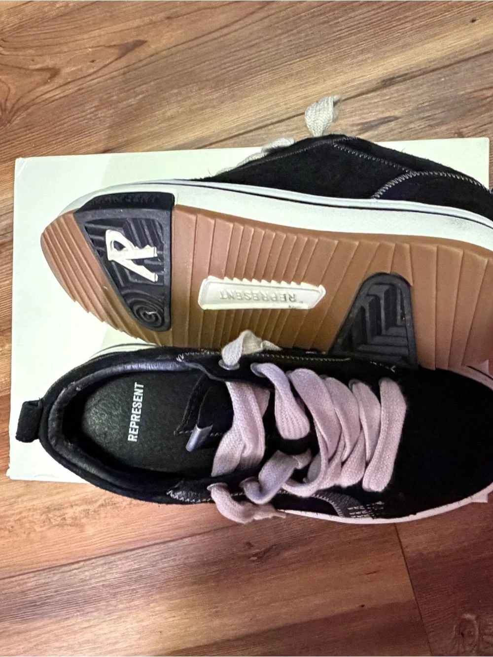 Black Suede Low-Top Sneakers with Cream Laces Represent Clo 9.5 MEN